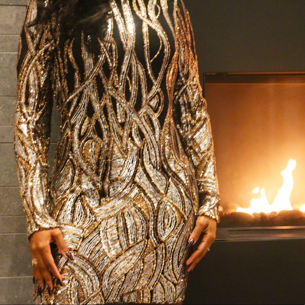 Two-Tone Silver and Gold Sequin Holiday Dress